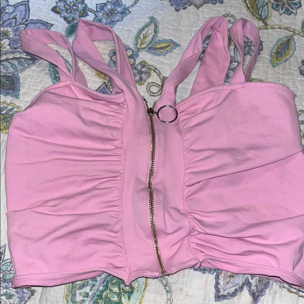 Pink and Gold Ruched Sleeveless Crop Top